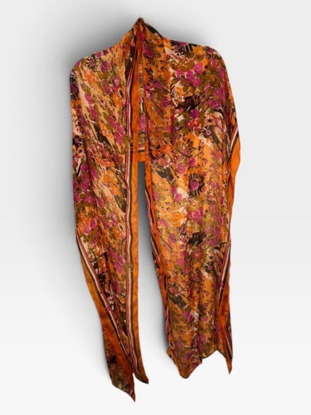 Vintage 100% Silk Fall colors orange pink floral print scarf
